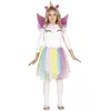 Image de Fiestas Guirca Costume de Licorne Arc-en-Ciel avec Ailes-Costume de licorne pour filles comprenant une robe avec tutu multicolore, un serre tête licorne doré et des ailes roses pour filles 10-12 Ans