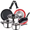 Image de San Ignacio PK2356 Batterie de cuisine 5 pièces en acier inoxydable et set 3 casseroles rouge, aluminium pressé, induction, 16/20/24 xm