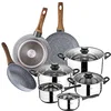 Image de San Ignacio Batterie de cuisine 8 pièces en acier inoxydable avec ensemble de poêles (18,20,24 cm) en aluminium forgé, induction, PK3151