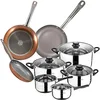 Image de San Ignacio PK3159 Batterie de cuisine 8 pièces en acier inoxydable avec set de casseroles (18,22 et 26 cm) en aluminium pressé, induction