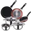 Image de San Ignacio Batterie 5 pièces en acier inoxydable : casserole Ø16 x 7,5 cm, casseroles de Ø18 x 8,5 et Ø20 x 9,5 cm, induction + set de 3 poêles Ø16/20/24 cm, aluminium pressé, convient pour