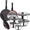 Image de Lot de 3 poêles Ø20/24 et 28 cm + batterie de cuisine de 8 pièces en acier inoxydable