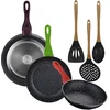 Image de Lot de 3 poêles de 20/24/28 cm en aluminium forgé + lot de 3 ustensiles de cuisine en silicone