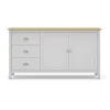 Image de CaliCosy - Buffet 2 Portes, 3 Tiroirs en Pin Massif Blanc avec Plateau Couleur Chêne Misti - Pin Massif - pour Salon, Salle à Manger - l40 x L150 x H80,5 cm