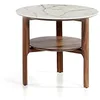 Image de Angel CERDA | Table d'angle avec plateau en fibre de verre effet marbre, structure bois de noyer, ronde, style moderne