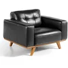 Image de Ángel Cerdá - Fauteuil tapissé en cuir de vachette noir - Capitonné avec accoudoirs - Moderne et élégant - Structure en bois de noyer pour salons ou zones de lecture - 112 x 95 x 78 cm