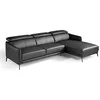 Image de Angel Cerdá | Canapé chaise longue tapissée en cuir de vachette couleur noire, repose-tête articulé indépendants, pieds en acier noir massif, style moderne