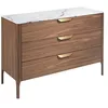 Image de Ángel Cerdá - Commode en bois de noyer avec plateau en fibre de verre effet marbre Calacatta - Meuble avec trois tiroirs Soft-Closing - Commode moderne et fonctionnel pour chambre à coucher - 120 x 45