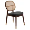 Image de Ángel Cerdá - Chaise de salle à manger avec dossier rond en rotin tapissé en similicuir noir et pieds en bois de noyer - Design moderne et élégant - Confort et style pour salons et salles à manger -