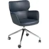 Image de Angel Cerdá Chaise de bureau pivotante en similicuir bleu marine Dossier large et accoudoirs Pieds chromés avec roulettes 58 x 59 x 80 cm