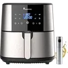 Image de MasterPro Foodies Kit de friteuse sans huile XXL de 6 l et 1 800 W avec spray pulvérisateur d'huile, écran LED tactile et panier antiadhésif, 8 fonctions différentes en 1