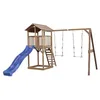 Image de AXI Beach Tower Aire de Jeux avec Toboggan en bleu, 2 Balançoires & Bac à Sable | Grande Maison enfant extérieur en marron | Cabane de Jeu en Bois FSC
