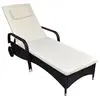 Image de vidaXL Chaise longue avec coussin et roues Résine tressée Noir