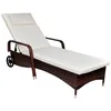 Image de vidaXL Ligbed met kussen en wieltjes poly rattan bruin