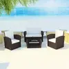 Image de vidaXL Salon de jardin 4 pcs avec coussins Résine tressée Marron