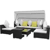 Image de vidaXL Salon de jardin 7 pcs avec baldaquin Résine tressée Noir