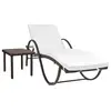 Image de vidaXL Chaise longue avec coussin et table Résine tressée Marron