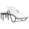 Image de vidaXL Chaise longue avec coussin et table Résine tressée Noir