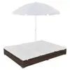 Image de vidaXL Chaise longue d'extérieur avec parasol Résine tressée Marron