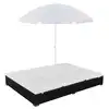Image de vidaXL Chaise longue d'extérieur avec parasol Résine tressée Noir