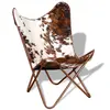 Image de vidaXL Chaise papillon marron et blanc cuir de vache
