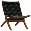 Image de vidaXL Chaise pliable bandes croisées noir cuir véritable