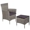 Image de vidaXL Chaise et tabouret d'extérieur et coussins Résine tressée Gris