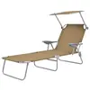 Image de vidaXL Chaise longue pliable avec auvent Acier Taupe