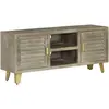 Image de vidaXL Meuble TV Bois solide de manguier Gris avec laiton 110x30x48 cm