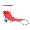 Image de vidaXL Chaise longue pliable avec auvent et roues Acier Rouge