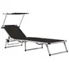 Image de vidaXL Chaise longue pliable avec toit Aluminium et textilène Noir