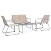 Image de vidaXL Salon de jardin 4 pcs Tissu et acier Crème