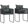 Image de vidaXL Chaises d'extérieur lot de 2 avec oreillers Résine tressée Noir