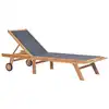 Image de vidaXL Chaise longue pliable avec roulettes Teck massif et textilène