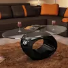 Image de vidaXL Table basse avec dessus de table en verre ovale Noir brillant