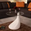Image de vidaXL Table basse avec dessus de table en verre rond Blanc brillant