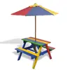 Image de vidaXL Table et bancs de pique-nique avec parasol pour enfants Bois