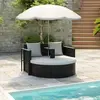 Image de vidaXL Lit de jardin avec parasol Noir Résine tressée