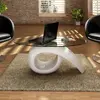 Image de vidaXL Table basse avec dessus de table en verre ovale Blanc brillant