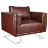 Image de vidaXL Fauteuil cube avec pieds chromés Marron Similicuir
