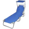 Image de vidaXL Chaise Longue Pliable avec Auvent Acier et Tissu Transat de Jardin