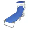 Image de vidaXL Chaise longue pliable avec auvent acier et tissu bleu