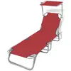 Image de vidaXL Chaise longue pliable avec auvent acier et tissu rouge