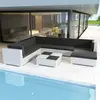 Image de vidaXL Salon de jardin 8 pcs avec coussins Résine tressée Blanc