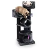 Image de Petrebels Arbre à chat Victoria de 125 cm de haut - Design avec surface de couchage, rouleau de jeu, grotte et troncs épais - Diamètre : 12 cm - Couleur : noir