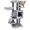 Image de Petrebels Cleopatra Arbre à chat de 134 cm de haut, design avec surface de couchage, grotte et troncs de 9 cm de diamètre, couleur : gris