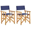 Image de vidaXL 2x Bois Massif d'Acacia Chaises de Metteur en Scène Chaises de Camping Chaises de Jardin Chaises d'Extérieur Plage Terrain de Sport Bleu