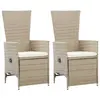 Image de vidaXL Chaises inclinables lot de 2 et coussins Résine tressée Beige