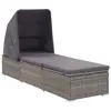 Image de vidaXL Chaise longue avec auvent et coussin Résine tressée Gris