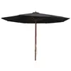 Image de vidaXL Parasol d'extérieur avec mât en bois 350 cm Noir